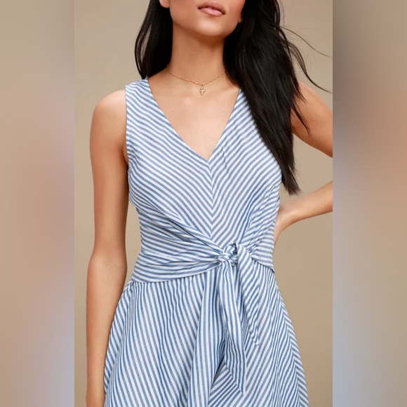 Lulus Teauge Blue and White Striped Tie-Front Dress - Picture 2 of 9